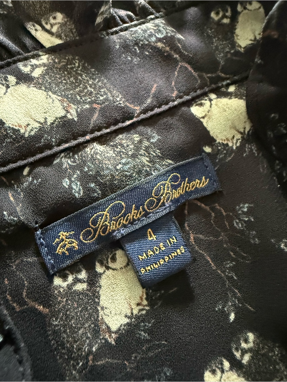 Brooks Brothers Long-Sleeve Black Floral Ruffle owl print Neck Dress. - Picture 12 of 14